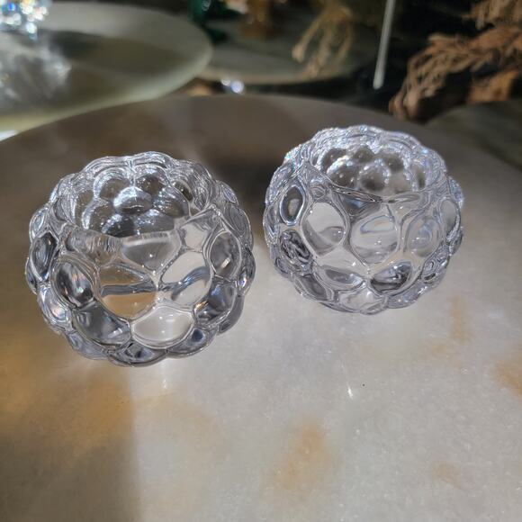 Mikasa Crystal Bubbles Votive Candle Holder Clear Textured Bubble Glass Set of 2 - Picture 2 of 10